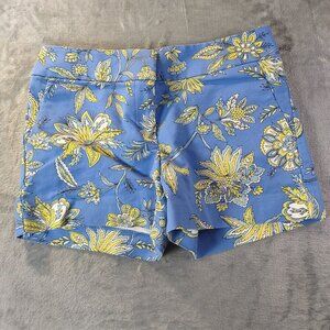 LOFT Womens Shorts 0 Blue Yellow Floral Print Summer Casual Resortwear‎